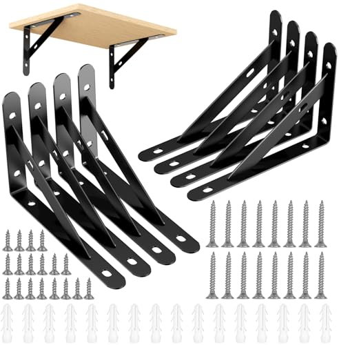 Avesteir 8 Stück 150 X 95 mm Regalwinkel 90 Grad, Regalträger mit Schrauben, Regalhalter Metall, Regalhalterung Schwarz, Winkel Regal, Wandhalterung Regal, Wandregal Halterung, Schwerlastträger