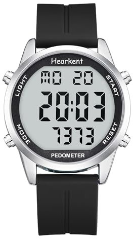 Hearkent Herren Schrittzähler Uhr Ohne Bluetooth,30M wasserdichte,Großen Ziffern,Senioren Schrittzähler Armbanduhr Senioren Ohne App,mit Countdown/Alarm/Kalorienzähler(Silikon Schwarz)
