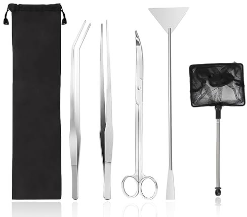RYAN Aquarium-Zubehör, 4-in-1, Edelstahl, für Aquarium, Aquascaping, Pinzette, Schere, Spatel, Werkzeugset für Fische und Wasserpflanzen