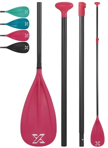 SUP Paddle – Premiumkvalitet 3 och 4-delad justerbar SUP-paddel i aluminium med glasfiberblad – perfekt för surfning, flytande och vattensporter (enkel paddelröd)