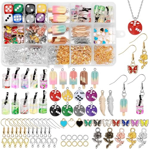 Nadinsta 404pcs Resin Charms for Jewellery Making Set, Resin Pendants with Fruit Tea,Ice Cream, Dice Charms for Bracelet, Necklaces, Earrings Jewellery Making Kit DIY Crafts