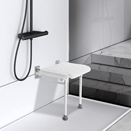 Duschklappstol för väggmontering, badstol duschpall vikbar duschsits, för äldre, gravida kvinnor, funktionshindrad maximal belastning 200 kg, duschklappsits med stödfötter, duschklappsits