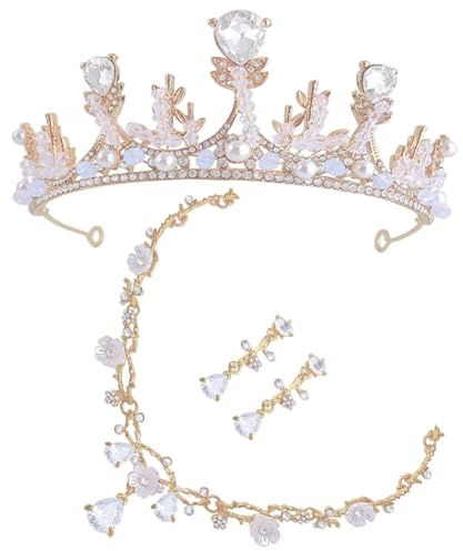 Ipetboom Couronne -tête pour Fille Collier Décoratif Clips Oreilles -tête Couronne De Fête
