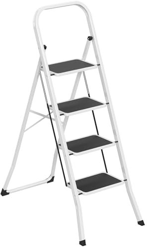 SUBTLETY Escabeau pliable à 4 marches avec poignée et marchepied antidérapant - Marches pliantes en acier - Charge maximale : 150 kg - Pour l'intérieur et l'extérieur