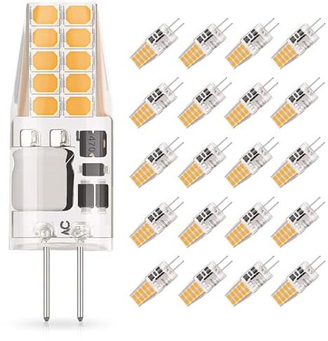 Cxyemt G4 LED Bulb AC/DC 12V 3W Equivalent 30W Halogen Bulb, 3000K Warm White, Non-dimmable, T3 JC G4 Bi-Pin Base Light Replacement Bulb for Home Lighting, Landscape Lights, 20 Pack