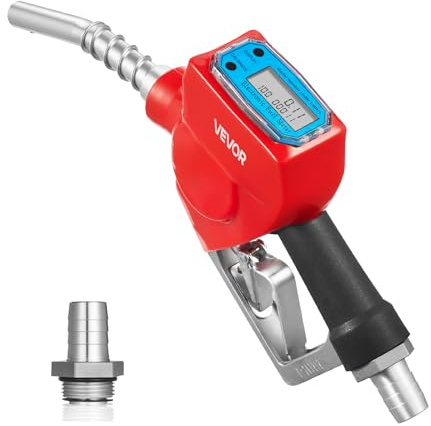 VEVOR 1 Inch Barb Digital Fuel Nozzle with Swivel, Max Flow Rate 12.6 GPM, Auto Shut Off Diesel Gas Pump Nozzle with 3/16 in (OD=20 mm) Spout & Digital Display, Used for Gasoline, Diesel, Kerosene Red