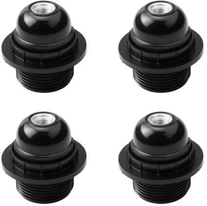 4PCS E27 Lamp Holder, Screw E27 Light Fitting Bulb Holder, Pendant Socket with Shade Ring, Threaded Entry Lamps Fittings Adapter Parts for Table Ceiling Lights (Black)