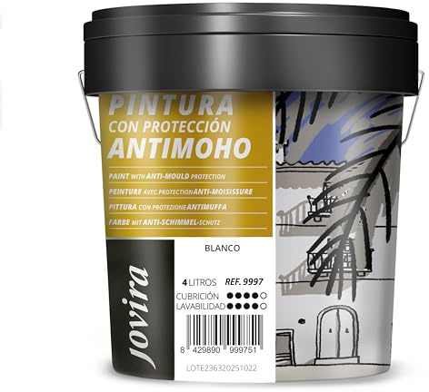 JOVIRA PINTURAS - 6KG - Pintura Antimoho, Resistente a la aparición de moho en paredes, aspecto mate. (4 Litros, Blanco) A-7