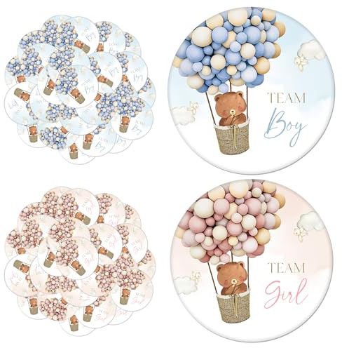 50 Pcs Bears Gender Reveal Badges Button Pins, Balloon Teddy Bears Team Boy or Girl Pins, He or She Gender Reveal Decorations, Cute Pin Badge for Baby Shower Party Favor Game Supplies, 1.7 Inch