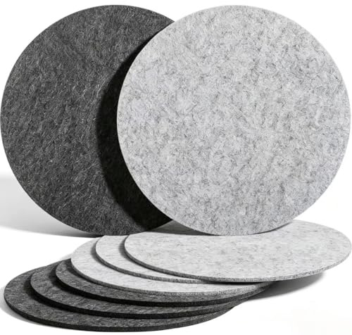 Cerkkapo Lot de 8 grands dessous de verre ronds en feutre de 30 cm pour casseroles, verres, assiettes et poêles, 5 mm (gris clair + anthracite)