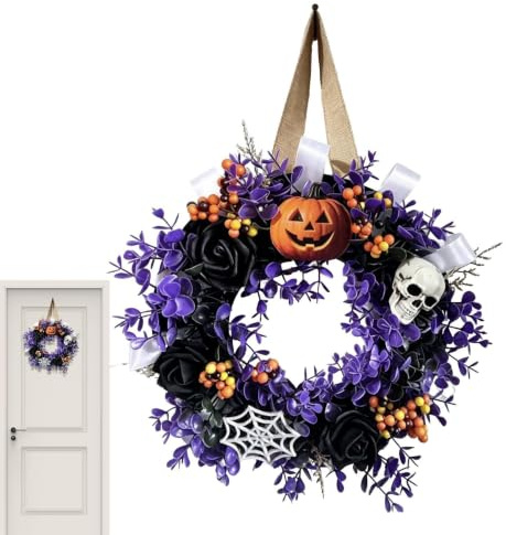 Halloween Krans 35,1 cm Skräckinjagande Skalle Pumpa Girlang | Spökhus Krans Dekoration Passar För Inomhus Och Utomhus Vardagsrummet Fönster Vägg Och Entréhallen
