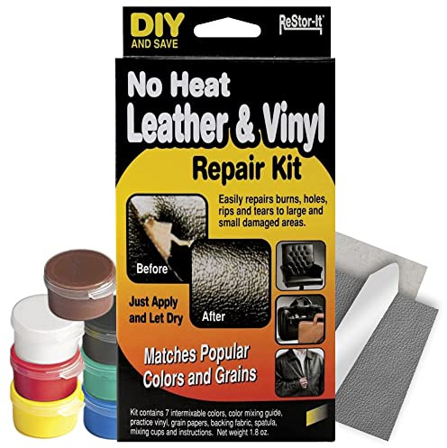Master Manufacturing Leather Repair Kit — Restor-it No Heat Leather & Vinyl Repair for Furniture Fabric Car Seat Boat Seats Sofa Couch Leather Paint Kit Black Blue Brown Red & 3 More Touch Up Colors