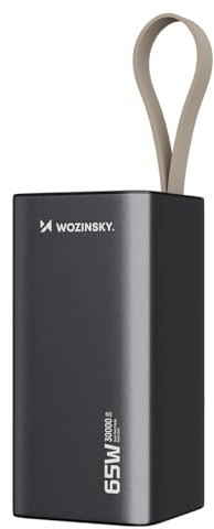 WOZINSKY Externer Akku Power Bank, 30.000 mAh, K65+ 65 W, 2 USB-C-Anschlüsse, 1 USB-A-Anschluss, Schnellladung, Schwarz