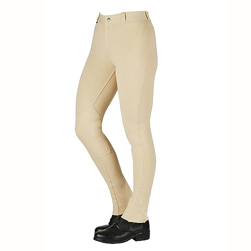 Saxon - Pantaloni da equitazione per bambini, in cotone, colore: beige, età 11-12 (vita 63,5 cm)