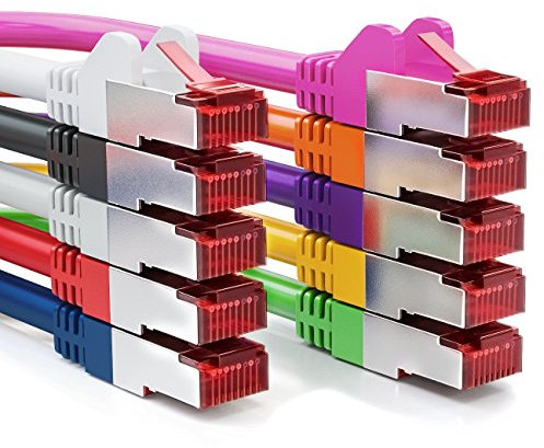 deleyCON 10x 2m CAT6 Patchkabel S/FTP PIMF Schirmung CAT-6 RJ45 Netzwerkkabel Ethernetkabel LAN DSL Switch Router Modem Access Point Patchfelder - Mehrfarbig