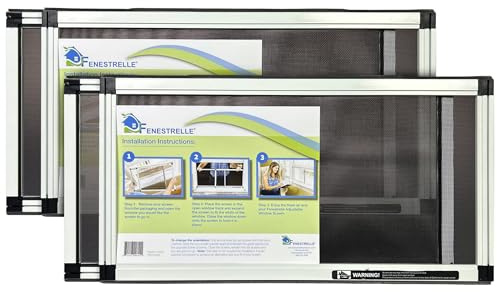 Fenestrelle Expandable Window Screen – 10″ H × 19″–36″ W Horizontal, 2‑Way Adjustable Window Screen with Flame Resistant Fiberglass Mesh, Pack of 2