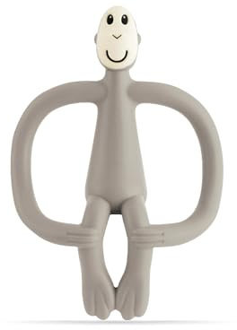 Matchstick Monkey, Original Teether & Gel Applicator, Antimicrobial Silicone Teething Toys for Baby, Easy to Grip, BPA Free, 3 Months Old+, 10.5 cm, Grey Monkey