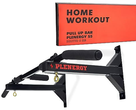 Klimmzugstange für Deckenmontage u Wandmontagen, Pull Up Bar Plenergy S5 Schwarz, 6 rutschfeste Griffe, inkl. Montagematerial, sicher & stabil