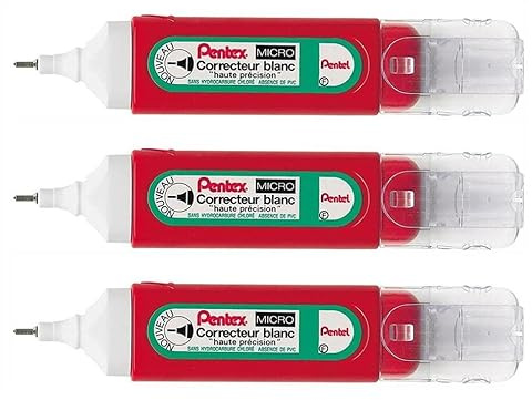 PENTEL Pentex ZLC31-W - Lote de 3 bolígrafos correctores (punta fina, 12 ml)