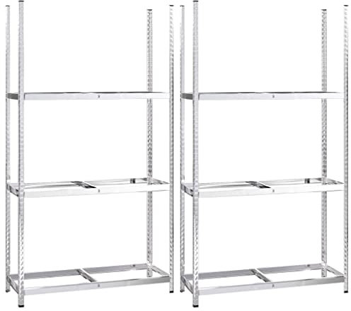 vidaXL Reifenregale mit 3 Böden 2 Stk. Silbern 110x40x200 cm Stahl, Regal, Industrieregal, Garagenregal, Lagerregal, Werkstattregal, Felgenregal