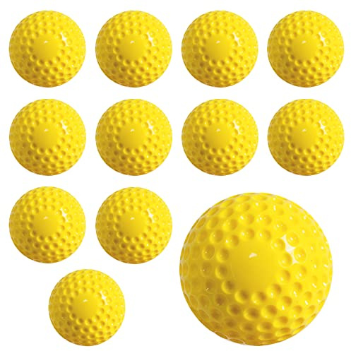 POPFRO Softballs Dimpled Softballs, 11-Inch Pitching Machine for Hand-Eye Coordination, Hitting and Fielding Practice 12 Pack(Yellow)
