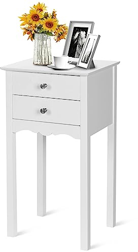 LIFEZEAL Mesilla de Noche Moderna y Estrecha con 2 Cajones, 40 x 32,5 x 75 cm (Blanco)