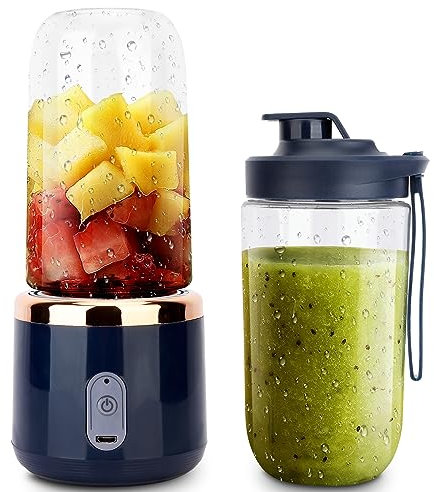 Shienfir Portable Blender, Mini Fruit Juice 400ml Cup 6 Blades Strong Power Electric Vegetable & Juicer Cup Smoothie Blender with USB Rechargeable Battery for Kitchen Gym Sports Baby Food Blue