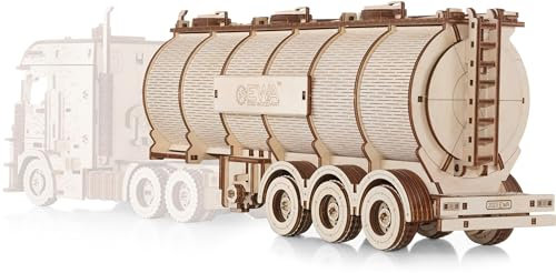 EWA Eco-Wood-Art Tank Trailer for Road King EWA Eco-Wood-Art-3D-Holzpuzzle für Jugendliche und Erwachsene-TANKANHÄNGER DIY-Bausatz, Selbstmontage, kein Kleber erforderlich-251 Stück, natürlich