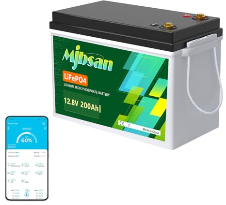 Mjbsan LiFePO4-bilbatteri, 12 V, 200 Ah, med inbyggt BMS på 200 A, litiumbatteri på 2 560 Wh, över 8 000 cykler, perfekt för husbil, solceller, husvagn, båt och camping