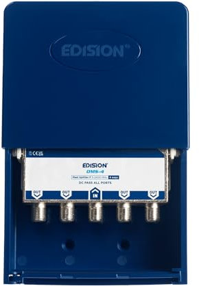EDISION OMS-4 Repartidor de Mástil 4 Salidas Exterior, Adecuado para Terrestre, Satélite, Televisión por Cable, Unicable, 5-2400mhz, DVB-S2, DVB-T2, DVB-C, Paso de DC, Caja Estanca Exterior, 4-Vías