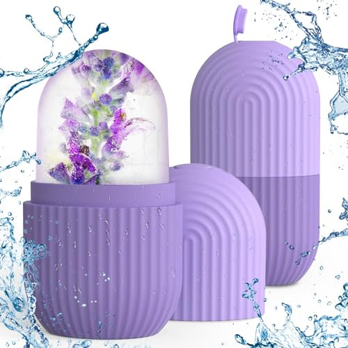 Ice Roller, 2 Pcs Rouleau a Glace Visage, Silicone Ice Roller Facial Massager Réutilisable, Massage de Glace pour les Yeux, Réduit les Poches, pour le Visage, le Yeux (Violet)