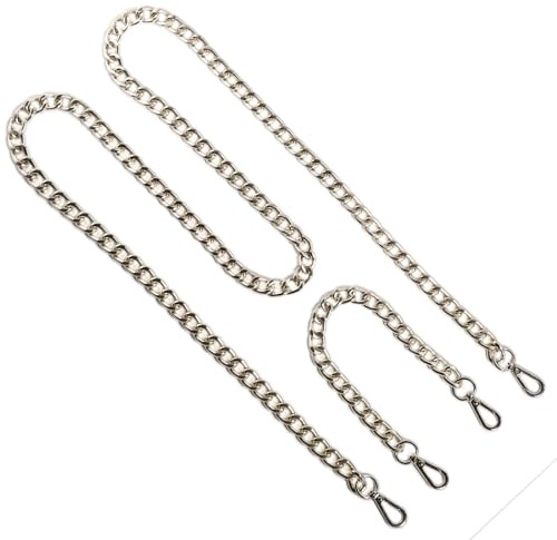 Cattaneo - Catena per Borsa in Alluminio Resistente, Catena Borsa con Moschettoni per Borse in Colore Argento - 2 Catene Maglie Grosse di Misura 120 e 50 cm per Accessori Moda Donna, Made in Italy