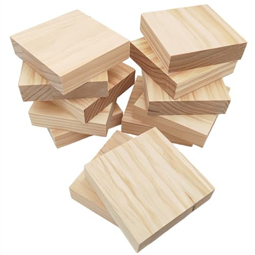 12PCS Unfinished Wood Square Blocks for Crafts, 10x10x2.5cm Blank Wooden Squares Pine Wood Boards for Wood Carving,DIY Coasters,Painting & Burning