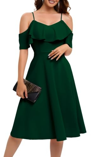 Bbonlinedress Robe de Soirée Noël Cocktail Chic et Elegant pour Mariage Bal Prom Baptême Cérémonie Style A Line Mi-Longue avec Bretelles Dark Green 2XL