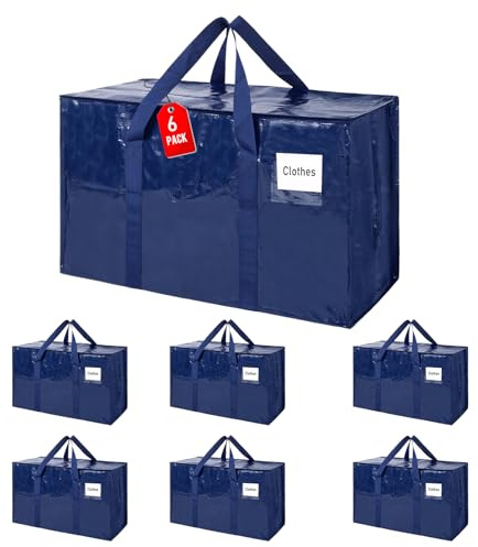 ZFWDSY flyttkassar 93 L, 6-pack förvaringsväskor med dragkedja, hållfast extra stor flyttkassar, packväskor för flyttbehov, hopfällbar resväska eller julgranpåse