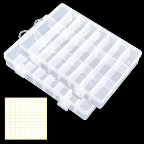 2 Stück Sortiment Box, 24 Fächer Transparente Sortierboxen für Kleinteile, Sortierbox Kleinteile Organizer,Plastik Einstellbar Sortimentsboxen mit Deckel,für Ohrringen, Schmuck, Schrauben, Nähzubehör