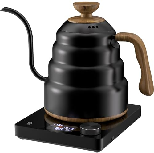 Electric Gooseneck Kettle, 30oz/0.9L Intelligent Temperature Control, Quick Heating, 304 Stainless Steel for Pour Over Coffee, Brew Tea, Boil Hot Water, 1000W (Black)