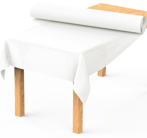 MOKANI Tischdeckenrolle, 1.1 m × 20m, Vliesstoff, Einweg Papiertischdecke Rolle, Tischdecke Bierzeltgarnitur, abwaschbare Tischdecke Geeignet für Party, Geburtstag, Hochzeit, Weiß