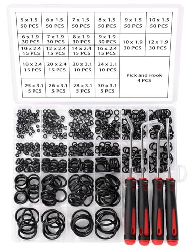 YIXISI 610 PCS 24 Sizes Black O-Rings Assortment Kit, Nitrile Rubber Metric O-Rings, with Pick and Hook, for Tap Plumbing Washer Seal & Auto Quick Repair
