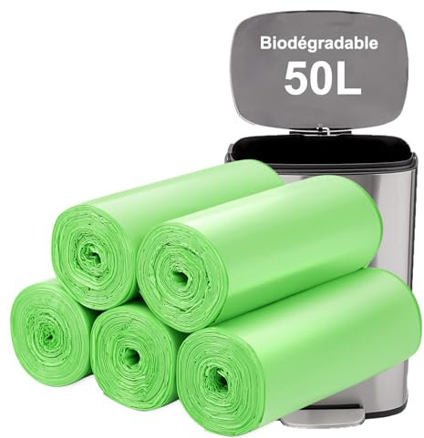 50L Sacs poubelles biodégradables 50PCS : Sacs biodégradables pour la cuisine, à ordures, à compost résistants et pour l'alimentation et le jardin