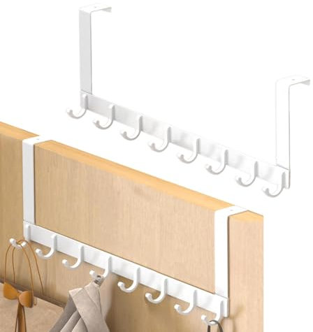 Korysnew Türhaken mit 8 Türhaken, Tür Hakenleiste Edelstahl Türgarderobe, Türhakenleiste mit Anti-Rutsch, Türgarderobe für Badezimmer,Küche, Wohnzimmer, Schlafzimmer(COLOR:Weiß)