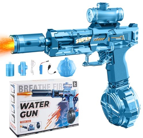 Fancysky Pistola de Agua Electronica, Pistola de Agua Potente Electrica, Electric Water Gun con Efectos de Fogonazo y Retroceso para Niños y Adultos, Fiesta de Verano Piscina Playa Juego (BLU)