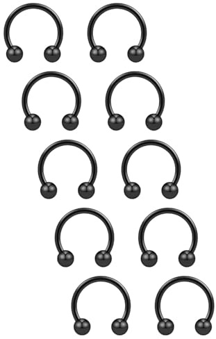 Besyvvin 6-10 st hästsko näsa septo helix läppring 6–14 mm 16 G cirkulär barbell piercing, Rostfritt stål