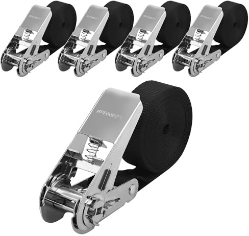 4 Cinchas De Amarre,800 kg Correas tensoras de Trinquete,negro，25 mm x 4 m Eslingas De Amarre,Duradero，Según DIN EN 12195-2 estándar,Correas de trinquete para camión，bicicletas，equipaje de motocicleta