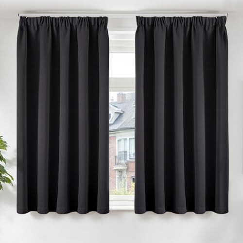 TOPICK Blackout Curtains for Bedroom, Super Soft Thermal Insulated Pencil Pleat Black Curtains, W46 x L54 Inch, 2 Panels Black Out Living Room Darkening Short Curtains