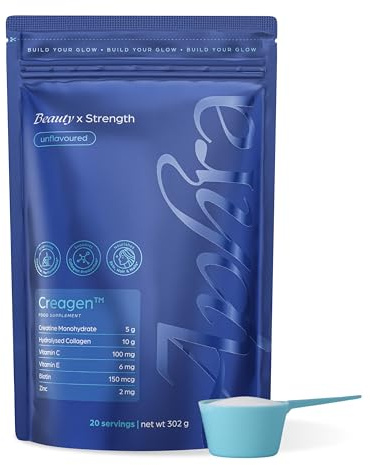 APHRA CREAGEN Creatine Monohydrate Powder + Hydrolysed Collagen Powder for Women 302g (20 Servings) - with Vitamin C, E, Biotin, Zinc - for Strength + Beauty - Skin, Hair, Nails - Unflavoured