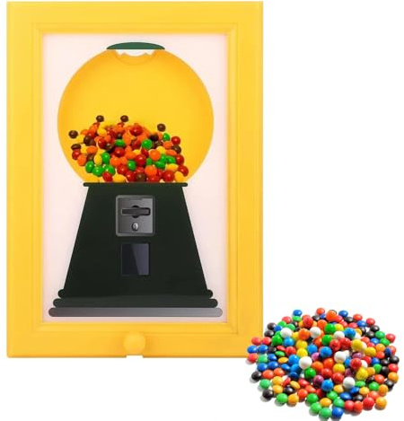 Jonuin Handy Candy Frame Dispenser, Candy Dispenser Picture Frame, Hanging Gumball Machine Art, Cute Hanging Frames for Candies, Nuts, Pet Treats, Ideal Birthday & Holiday Gifts, Yellow (No Candy)
