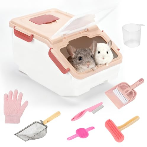 KAINUM Extra Large Chinchilla Sand Bath Container Kit, Plastic Chinchilla Dust Bath House with Wash and Care Accessories, Dust Bathtub for Hamster Hedgehog Guinea Pig and Other Small Animals