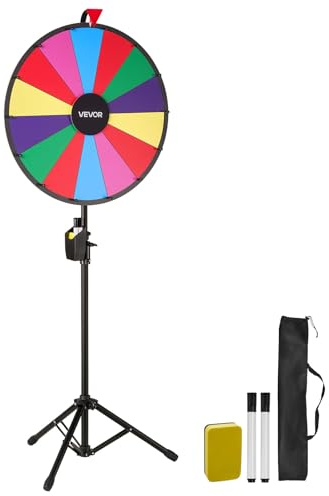 VEVOR Ruota dei Premi Girevole da 610 mm, Ruota Girevole a 14 Slot con Treppiede, Altezza Regolabile, Roulette Win Fortune con Cancellabile a Secco e 2 Pennarelli, 6 Colori, per Feste, Pub, Carnevale