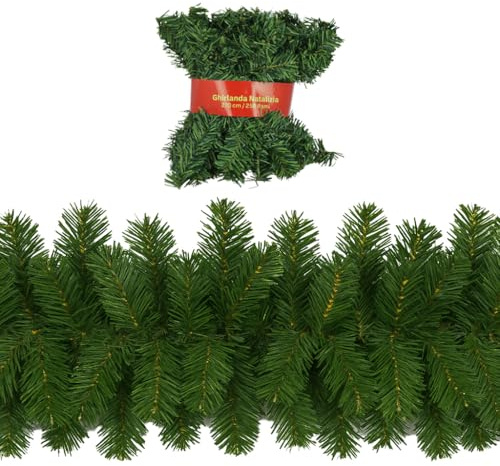 Maury's Ghirlanda di Natale Artificiale - Decorazione Natalizia, per Interni, Esterni, Camini, Porta, Scale, 250 Rami, 2,7 Metri, Festa, Realistica, Riutilizzabile, Tavolo - Verde Abete